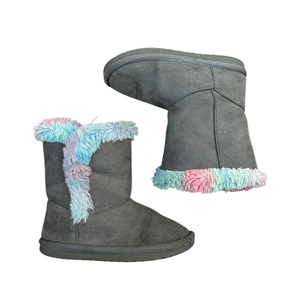 Gray Children’s Place Boots with Multicolor Fur Trim